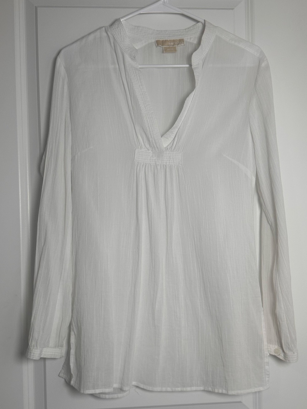Michael Kors White V-Neck Long-Sleeve Peasant Blouse